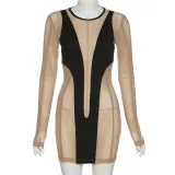 Sexy Spice Girl Mesh Splice Contrast Slim Wrap Hip Dress