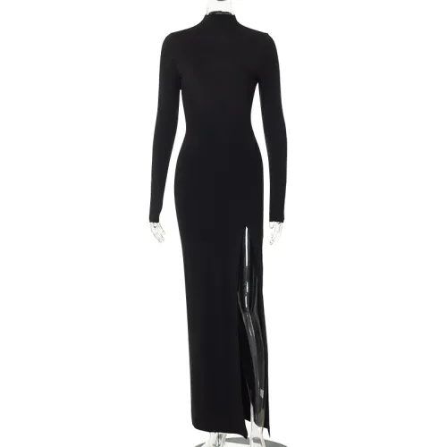 Fashion round neck sexy backless high waist slit dress