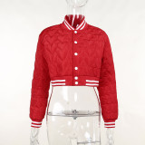 Knitted zipper stand collar long sleeve top coat in autumn in fashion embroidered short baseball jacket cotton jacket