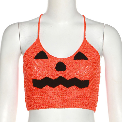 Women's cross sling contrast fitting Halloween knitting vest