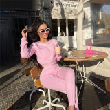 Women's fashion round neck long sleeved T-shirt slim casual pants suit