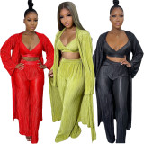Women's sexy, fashionable and comfortable pleated cloth long cape wide leg pants 3-piece set