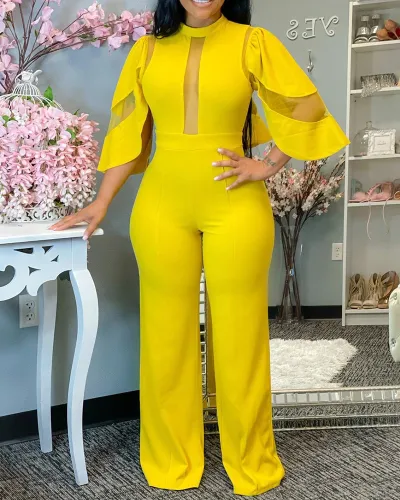 Classic solid diagonal neck button one piece wide leg pants