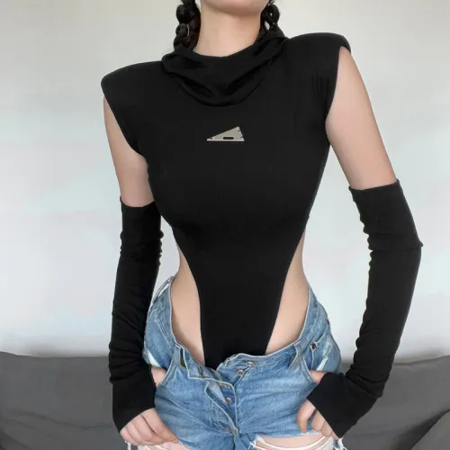 Women's solid color slim street fashion hooded sexy sleeveless jumpsuit