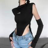 Women's solid color slim street fashion hooded sexy sleeveless jumpsuit