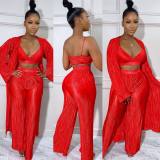 Women's sexy, fashionable and comfortable pleated cloth long cape wide leg pants 3-piece set