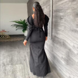 Women's fashion casual sexy solid off shoulder split invisible zipper dress long skirt with belt