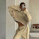 Women's fashion bandage long sleeve color contrast stitching loose casual sweater