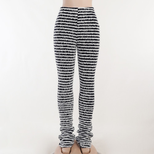 Woolen Stripe Sexy Slim Pants Fashion Casual High Waist Hip Lifting Casual Pants