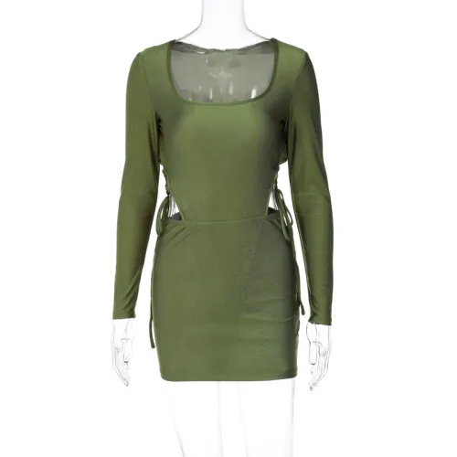 Women's long sleeve U-neck one-piece dress bag hip skirt fashion casual suit