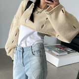 Fashionable hole cut out super short jacket loose and versatile woolen blouse