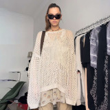 Hollow out mesh five pointed star loose shawl woolen blouse light breathable mesh top