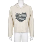 Waffle Love Print Loose Sweatshirt Teenager Casual Hooded Cardigan