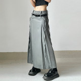 Double waist head with belt Slim mid length skirt High temperature shape setting splicing pleated tooling skirt