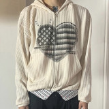 Waffle Love Print Loose Sweatshirt Teenager Casual Hooded Cardigan