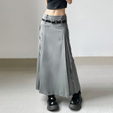 Double waist head with belt Slim mid length skirt High temperature shape setting splicing pleated tooling skirt
