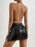 Sexy sequin suspender strapping skirt