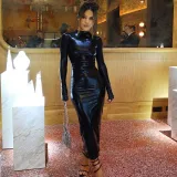 Fashion faux leather dark solid slim dress