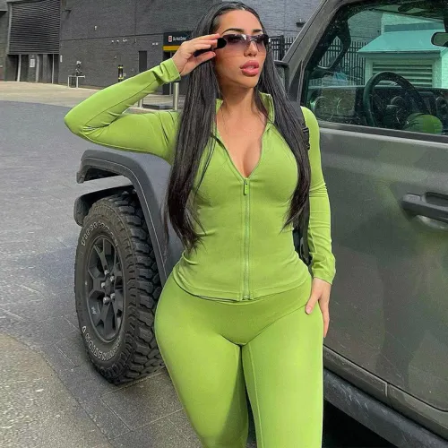 Fashion casual zipper long sleeve top slim yoga pants suit