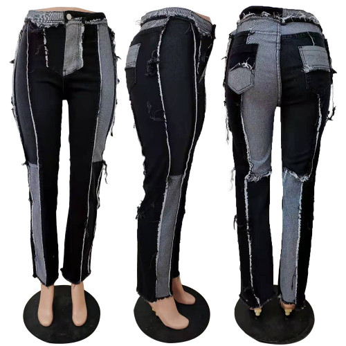 Flare wide leg splicing jeans