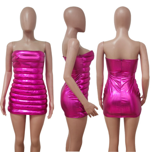 Women's sexy elastic cotton filled zipper warm elastic cotton padded bodice dress