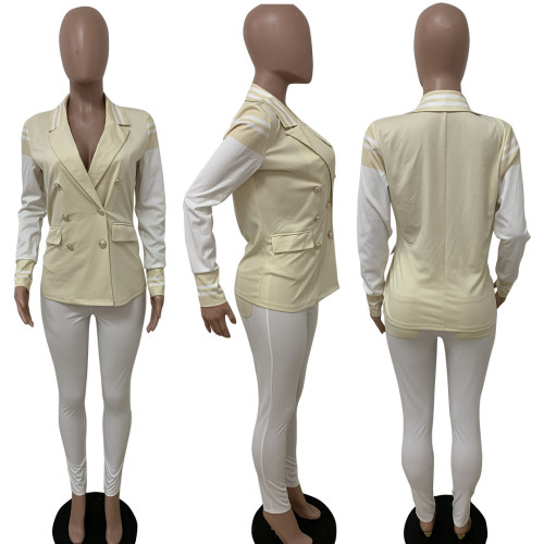 Women's lapel splicing suit button jacket commuter tight splicing pants set