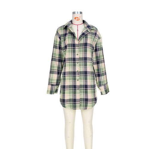 Fashion comfortable cotton plaid coat shirt dress