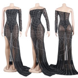 Sexy Hot Diamond Wrapped Chest Perspective Side Slim Dress