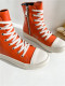 Orange thick soled high top shoes Candy colored student shoes lace up lovers' casual shoes