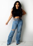 Stretch ripped loose jeans flare pants