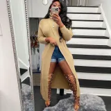 Sexy slim round neck pullover split sweater dress