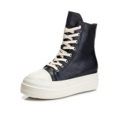 High top shoes with thick soles Women's zipper Canvas lace up high casual shoes Student muffin shoes