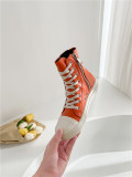 Orange thick soled high top shoes Candy colored student shoes lace up lovers' casual shoes