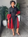 Women's autumn and winter long sleeved shirt color matching dress