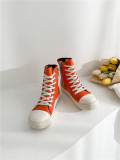 Orange thick soled high top shoes Candy colored student shoes lace up lovers' casual shoes
