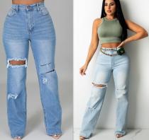 Stretch ripped loose jeans flare pants