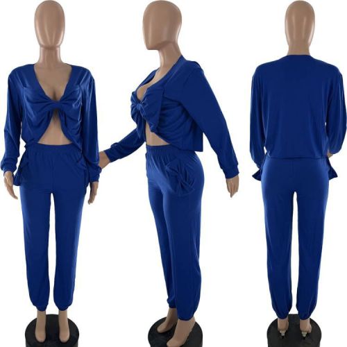 Fashion comfortable casual big bow two-piece suit
