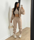 Hooded sports and leisure suit with fleece sweater (three-piece suit)