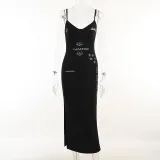 Basic printed dress Fashion temperament Women's sexy backless sleeveless black dress
