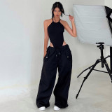 Knitted lace loose straight overalls Autumn women's large women's wide leg casual pants