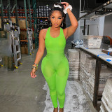 Tight, breathable, solid color, sports sleeveless jumpsuit