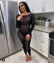 Women's sexy hollow mesh sexy nightwear nightclub lace sexy underwear jumpsuit
