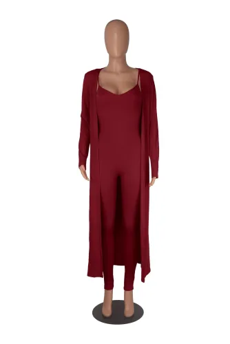 Women's one-piece dress Fashion suspender one-piece pants+casual early autumn loose coat long sleeve