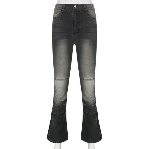 Individually Washed Gradual Ash Dark Street Jeans Straight Stitch Slim High Waist Casual overalls