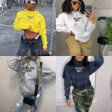 Sexy open navel letters printed hoodie women's long sleeves