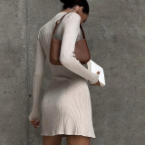 Clean color long sleeve half high neck slim wrap hip temperament dress