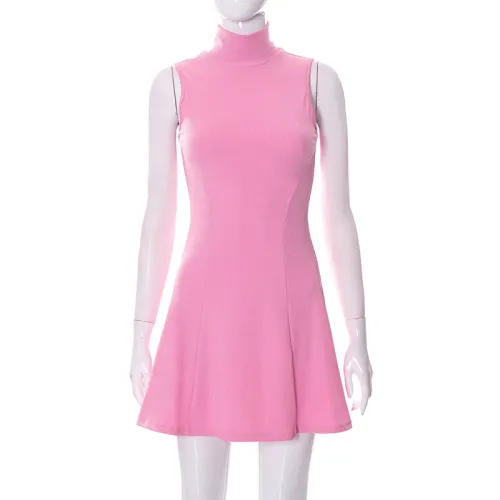 Half high collar sleeveless chest wrapped clean color hip wrapped casual fashion dress