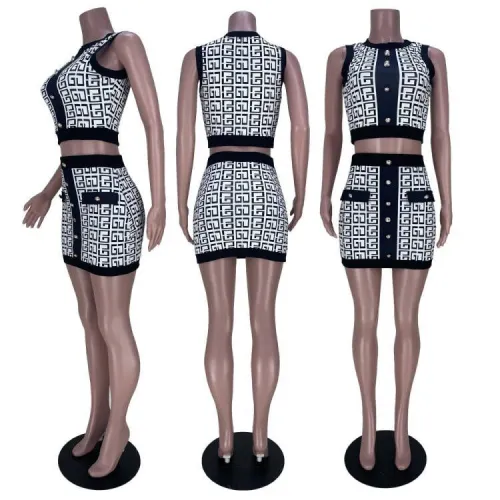Digital positioning printing splicing thread fragrant short sleeve two-piece set