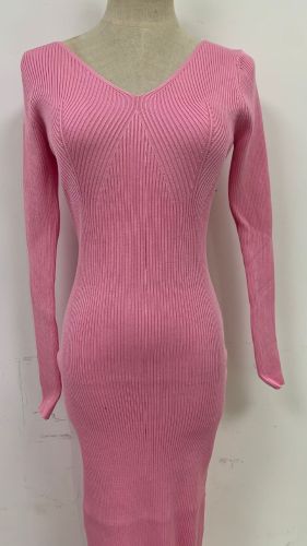 Sexy Long Sleeve Long Split Strap Backless Sweater Dress