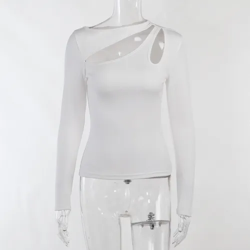 Casual Versatile T-shirt Women's Fashion Sexy Slim Commuter Featured Hollow Long Sleeve Top
